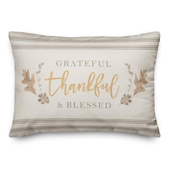 Grateful Thankful Blessed Stripes Indoor/Outdoor Pillow